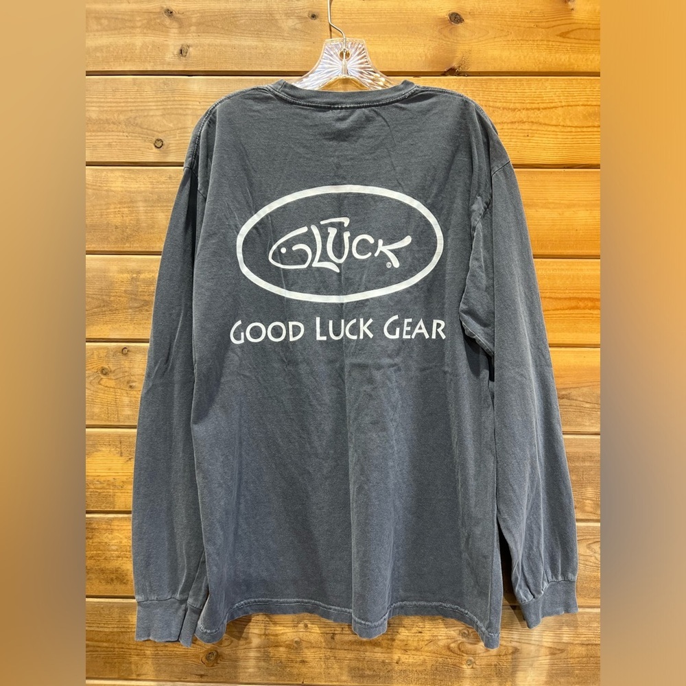 GLUCK Good Luck Gear Crew Neck Long Sleeve Tee Shirt Fish Novelty Size Large